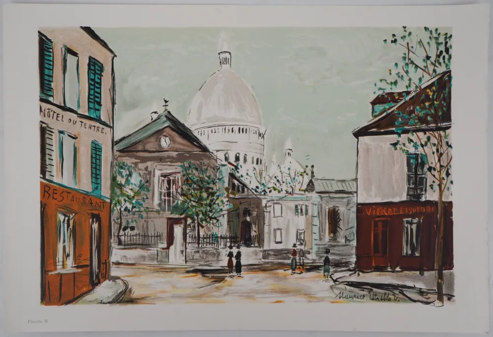 Lithographie Utrillo - Eglise Saint-Pierre, Place du Tertre à Montmartre