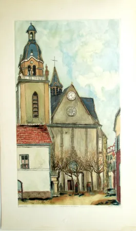 Aquatinte Utrillo - L'Eglise de Limours