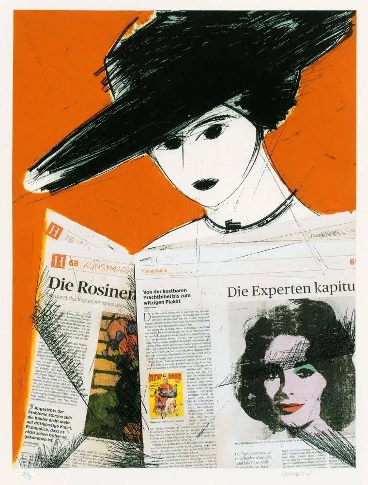 Eau-Forte Valdés - Mujer con periodico- Warhol