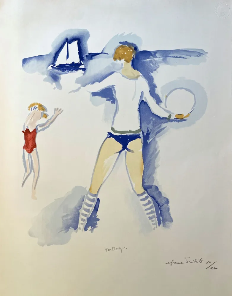 Lithographie Van Dongen - Woman and Child Playing on the Beach