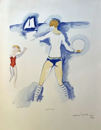 Lithographie Van Dongen - Woman and Child Playing on the Beach