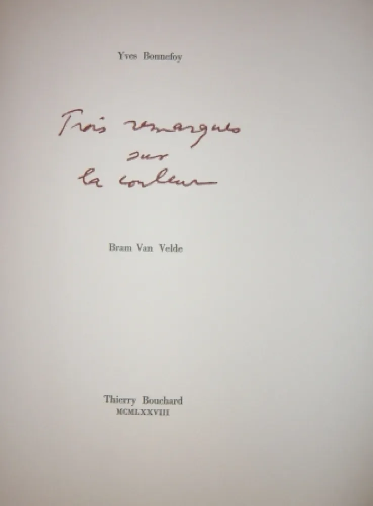 Livre Illustré Van Velde - Cinq remarques sur la couleur