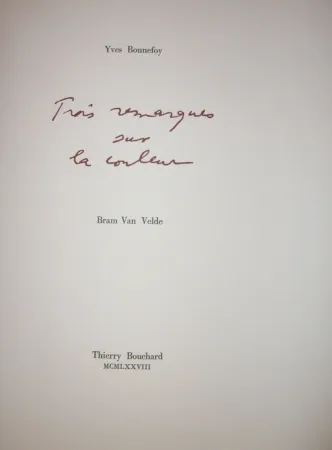 Livre Illustré Van Velde - Cinq remarques sur la couleur
