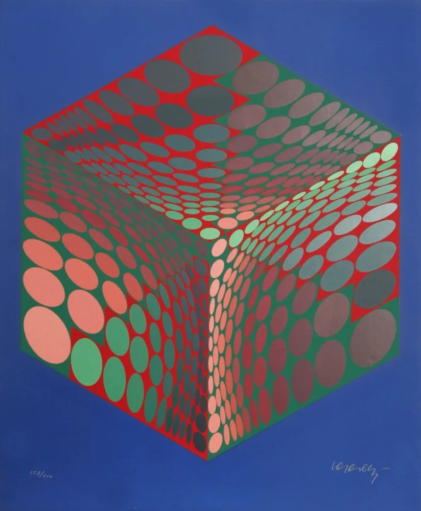 Sérigraphie Vasarely - Parmenide (Red, Green, & Blue)