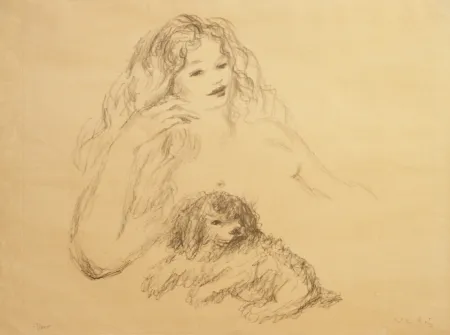 Lithographie Vertes - GIRL WITH DOG