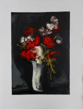 Gravure Sur Bois Vlaminck - Bouquet rouge et blanc
