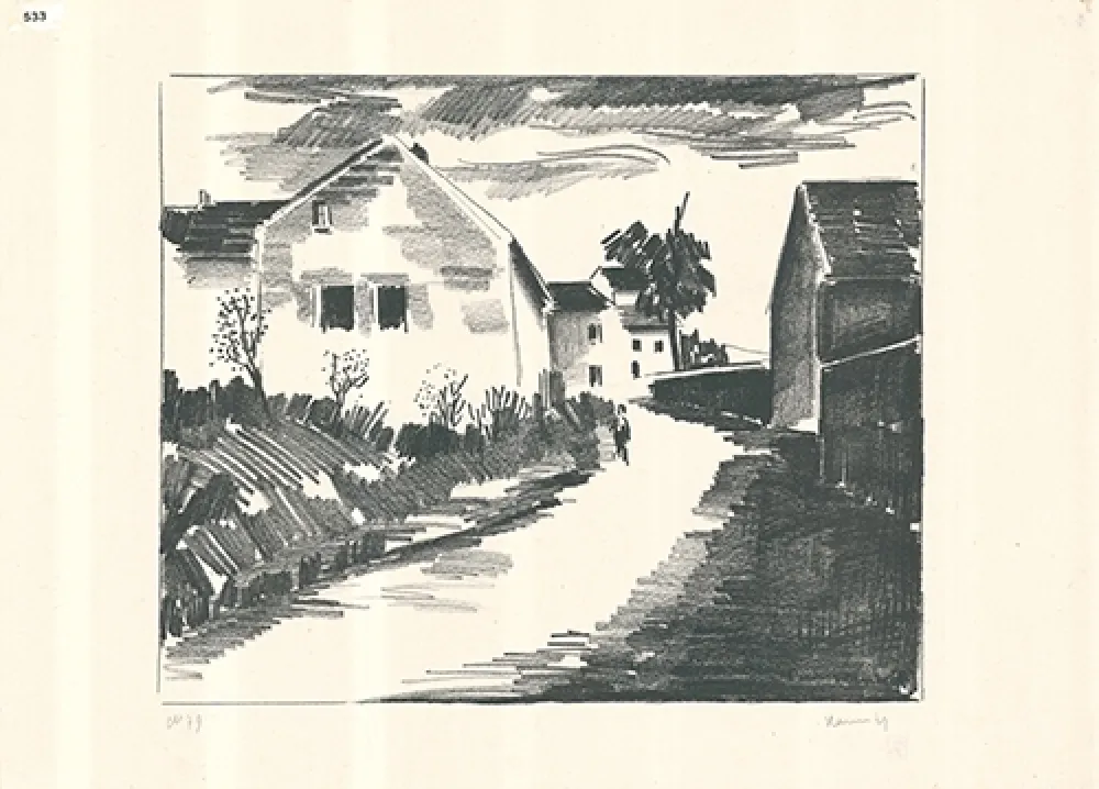 Lithographie Vlaminck - La route de Nesles
