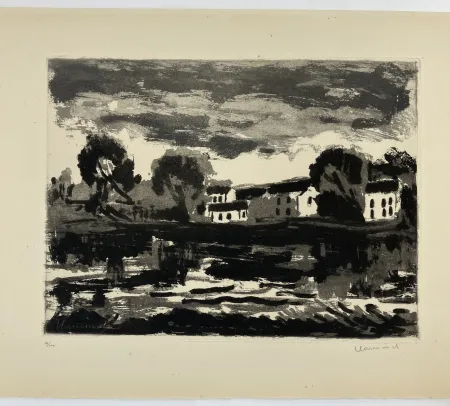Aquatinte Vlaminck - L'Oise à Cergy, 1924